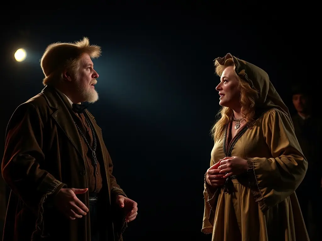 A vibrant image of actors in costume rehearsing a scene on stage at MINI THEATRE DE MARSEILLE, showcasing the energy and collaboration involved in actor training programs.